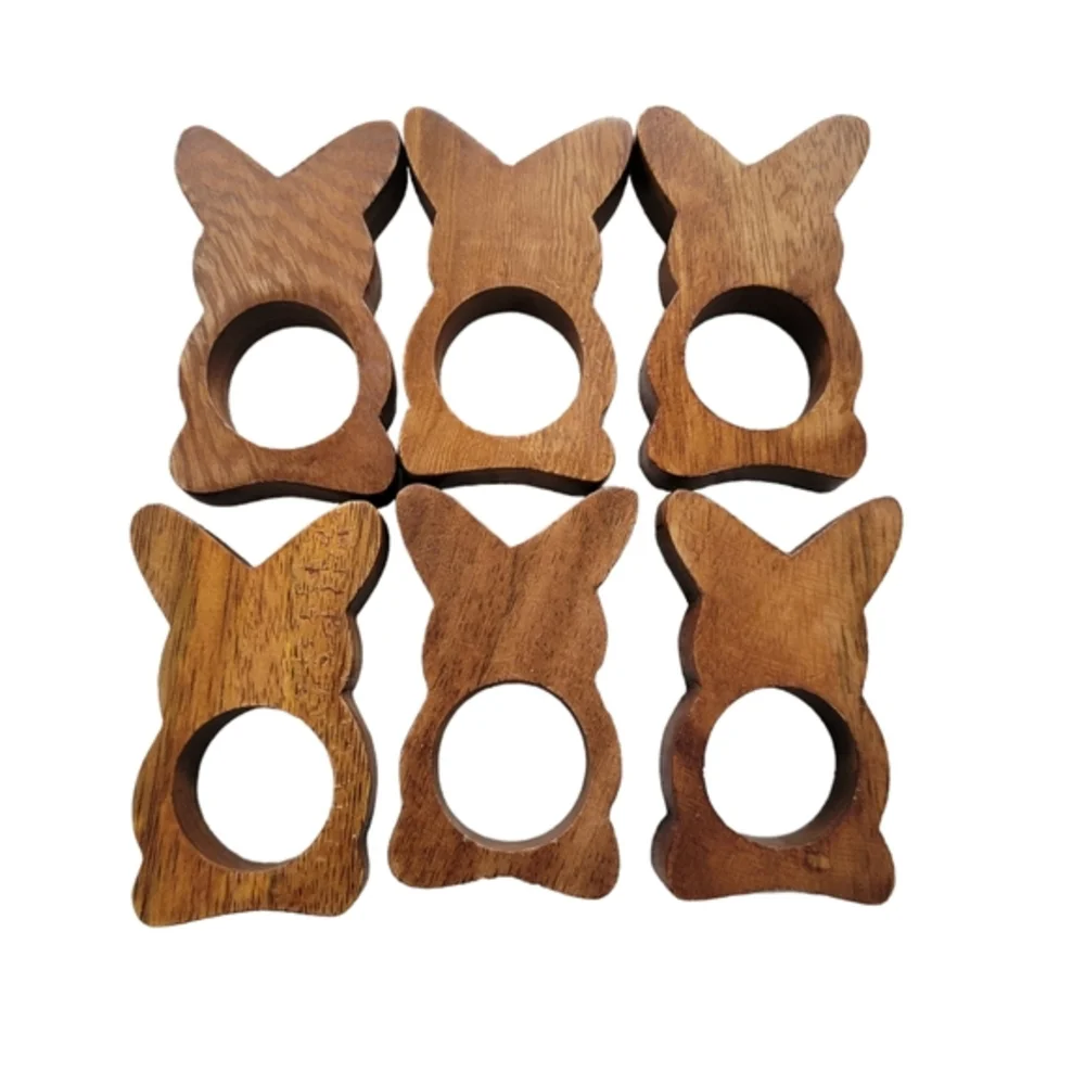 Pier 1 Wooden Bunny Napkin Ring Set of 6‎ Rabbit Easter Cottagecore Rustic